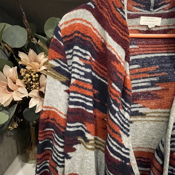 Lucky Brand Sweater Waterfall Cardigan Aztec Drape Open Front Western Small - Picture 10 of 12